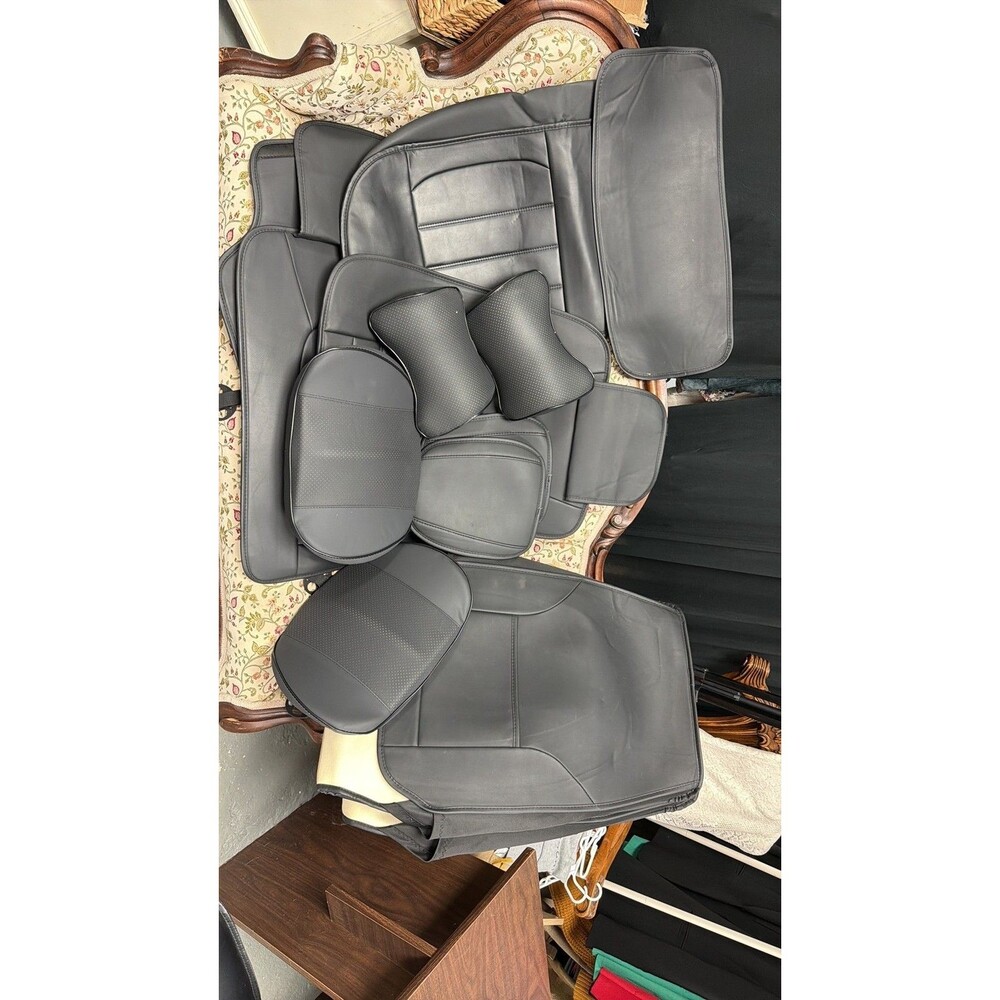 Kennewene Universal Faux Leather Car Seat Covers Full Set with Neck Pillows